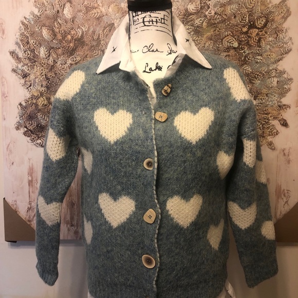 Cardigan sweater heart blue knit button womens winter thick sweater Long sleeve - Picture 9 of 9